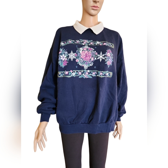 American Vintage Tops - Whim Z Grandma Floral Collared Sweatshirt